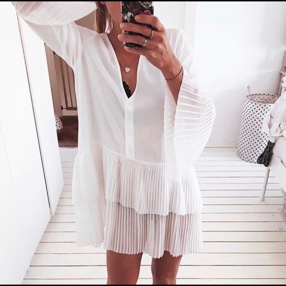 Zara NWT white pleated dress
